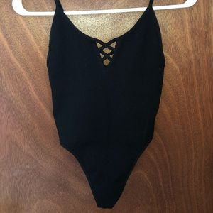 Ribbed knit Crisscross bodysuit